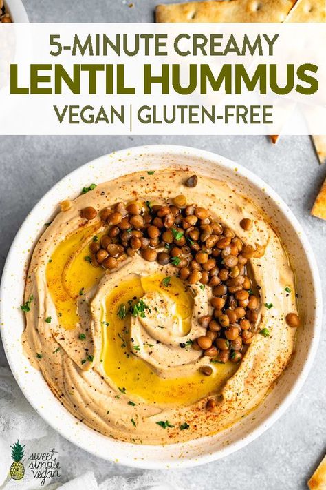 Vegan Lentil Recipes, Lentil Hummus, Hummus Recipes, Hummus Recipe Homemade, Vegan Protein Recipes, High Protein Vegan Recipes, High Protein Vegan, Snacks Saludables, Lentil Recipes