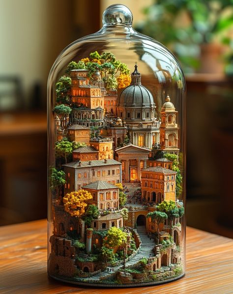 A City in a Glass Bottle Bottle Diorama, Terrarium Ideas, Computer Cases, Glass Products, Glass Box, Polymer Clay Miniatures, Glass Boxes, Computer Case, Fairy Land