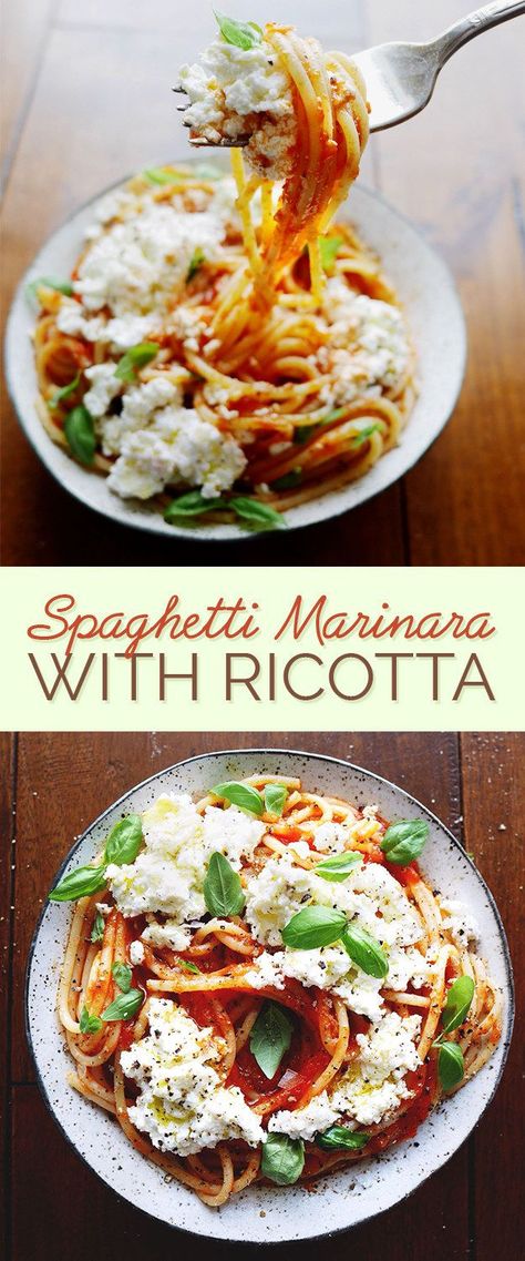 Stir it into your spaghetts. | 13 Ways To Use Ricotta Cheese And Improve Your Life Forever Riccota Cheese Recipes, Spaghetti Marinara, Easy Summer Dinners, Ricotta Recipes, Diner Recept, Dinners To Make, Calamari, Summer Dinner, Ricotta Cheese