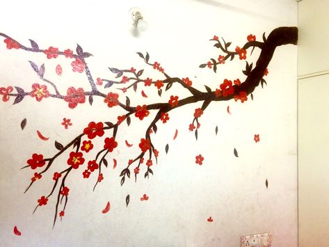 Wall painting of a beautifully flowered tree branch🌸🌼 Tree Branch Painting Acrylic, Tree Branch Painting, Branches Painting, Branch Painting, Doddle Art, Dry Branch, Artistic Furniture, Wall Painting Decor, Painting Decor