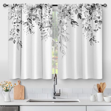 PRICES MAY VARY. Light Filtering Kitchen Curtains: Kitchen curtains set 100% premium polyester, Without chemical coating, 50% room darkening, perfect light filtering, innovative soft and durable wrinkle resistant material, good abrasion resistance and drapability, well made, block the sun, protecting the furniture in your home. Size Specifications: Each package includes 2 panels kitchen curtains 36 inch length, each panel measuring 28"W x 36"L, Set measures: 56"W x 36"L. Easy to install and slid Eucalyptus Kitchen, Farmhouse Rustic Kitchen, Curtains For Bathroom, Curtains Kitchen, Kitchen Window Curtains, Pocket Window, Kitchen Curtain Sets, Spring Watercolor, Tier Curtains