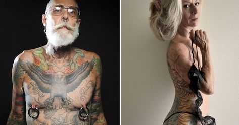 Senior Citizens Reveal What Tattoos Look Like on Aging Skin Aged Tattoos Old, Granny Weatherwax Tattoo, Tattoo Ageing, Old Lady With Tattoos, Old Person With Tattoos, Tattoos On Old People, Aged Tattoos Before And After, Kewpie Flash, Aged Tattoo