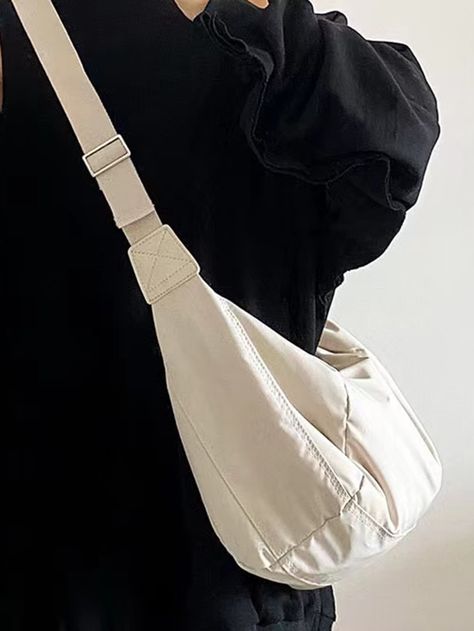 Beige Casual Collar  Polyester Plain Hobo Bag Embellished   Women Bags Hobo Bag Patterns, Dumpling Bag, Casual Crossbody Bag, Hobo Crossbody Bag, Beige Bag, Bags Leather Handbags, Side Bags, Womens Crossbody Bag, Hobo Handbags