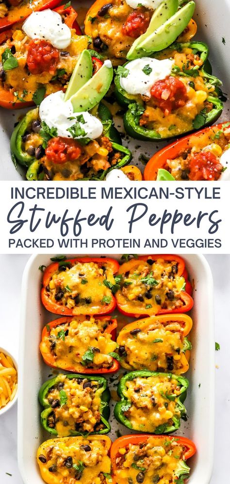 Taco Stuffed Peppers, Health Dinner, Ground Turkey Recipes, Health Dinner Recipes, Peppers Recipes, Mexican Style, Bell Peppers, Healthy Meal Prep, Keto Dessert