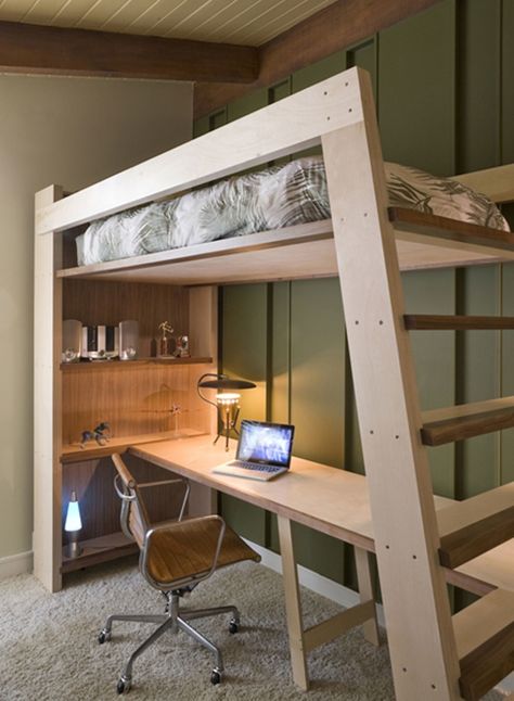 Bed With Desk Underneath, Cool Loft Beds, Loft Beds For Small Rooms, Apartemen Studio, Små Rum Lidt Plads, Bunk Bed Plans, Beds For Small Rooms, Loft Bed Plans, Diy Loft Bed