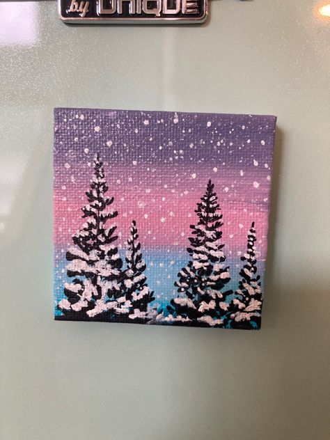 Painting Ideas Winter Easy, Mini Canvas Art Winter, Easy Monochromatic Painting, Winter Forest Painting Easy, Diy Winter Paintings On Canvas, Aesthetic Christmas Painting Ideas Easy, Easy Canvas Painting Ideas For Beginners Step By Step, Winter Easy Painting, Winter Acrylic Paintings Easy