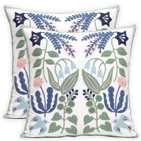 PRICES MAY VARY. Cotton Unique Design: Our Embroidery Decorative Throw Pillows Cover Designed with Floral Patterns,Not Printed. Suitable for Functional and Decorative Purposes, Like Bed, Couch, Sofa, Chair, Office, Shop Decoration. Gift Choice: Refreshing Your Indoor Decorations or Outdoor Patio.You Can Give This Pillowcases to Your Parents or Best Friends as a Moving House Gift, And Also Nice Decoration for Your Kids Room. They'Re Gonna Love It. Material: Made of Cotton Canvas Comfortable to To Living Room Sofa Bed, Couch Accent Pillows, Floral Pillowcase, Shared Room, Garden Pillows, Pillow Cover Design, House Gifts, Decorative Throw Pillow Covers, Decorative Pillow Cases