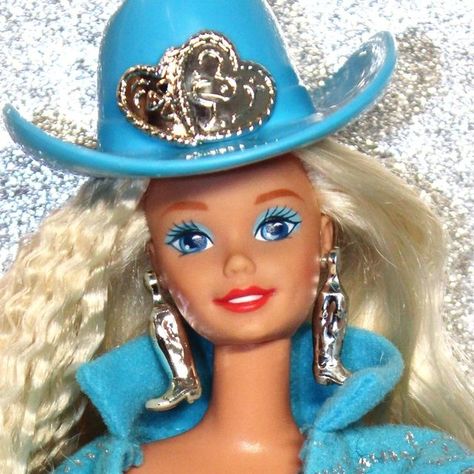 @nostalgiatreasuresca on Instagram: "Presenting 1993 Western Stampin' Barbie by Mattel! YEEE HAWWW! 🤠 #barbie #1980s #80s #neonpink #blonde #cool #vintage #retro #mattel #glitter #barbiedoll #cute #doll #1990s #90s #dollcloset #dollclothes #barbiechic #collectorbarbie #dollshoes #dollsofinstagram #vintagebarbies #retrobarbies #barbiecollection #80sBarbie #90sBarbie #barbieandken #westernstampinbarbie" Cowboy Barbie, Western Barbie, Pink Pony Club, Doll Closet, Pony Club, Barbie Party, Cute Doll, Barbie Collector, Barbie Collection