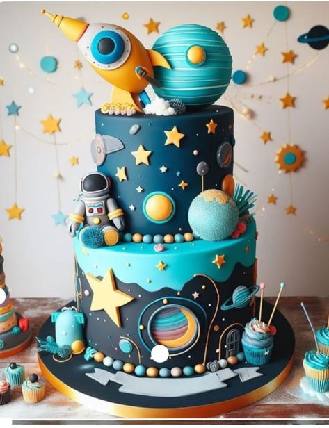 Solar System Themed Birthday Party, Outerspace Cakes, 1st Birthday Cake Ideas For Boys, Birthday Cake For Kids Boy, Space Cakes Kids Boy Birthday, Astronaut Cake Birthday, 1st Bday Cake For Boy, Birthday Cake Space, Space Theme Birthday Cake