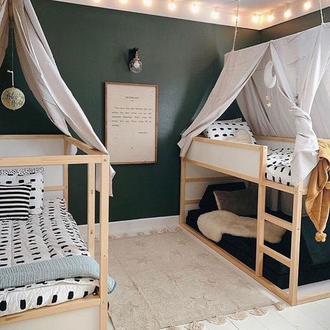 Ikea Beds, Stylish Kids Room, Kids Rooms Shared, Boys Shared Bedroom, Kids Shared Bedroom, Shared Kids Room, Bottom Bunk, Big Kids Room, Kids Bedroom Inspiration