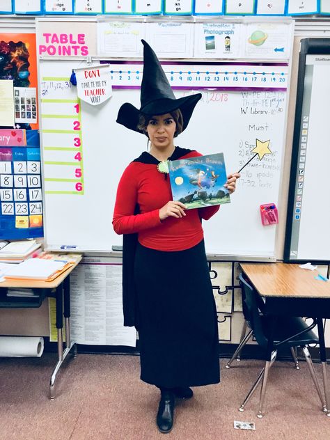 Room On The Broom Costume For Teachers, Adult Book Week Costumes, Room On The Broom Costume, Dress Like A Book Character, Room On A Broom, Broom Costume, Book Themed Activities, Book Characters Dress Up, Character Day