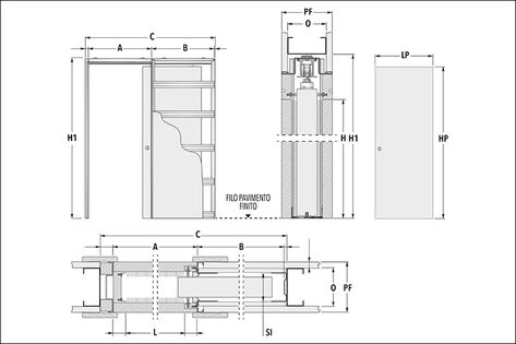 Dwg drawings for hinged and sliding pocket doors - ECLISSE World Sliding Door Detail Drawing, Door Detail Drawing, Sliding Door Detail, Pocket Sliding Door, Flush Hinges, Sliding Cabinet Doors, Automatic Sliding Doors, Detail Drawing, Internal Sliding Doors