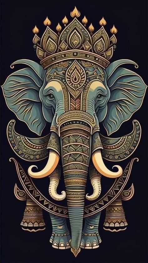 Indian Elephant Art, Arte Ganesha, Colorful Animal Paintings, Kala Jadu, Desain Buklet, Buddha Art Painting, Ganesh Art, Buddha Painting, Vedic Art