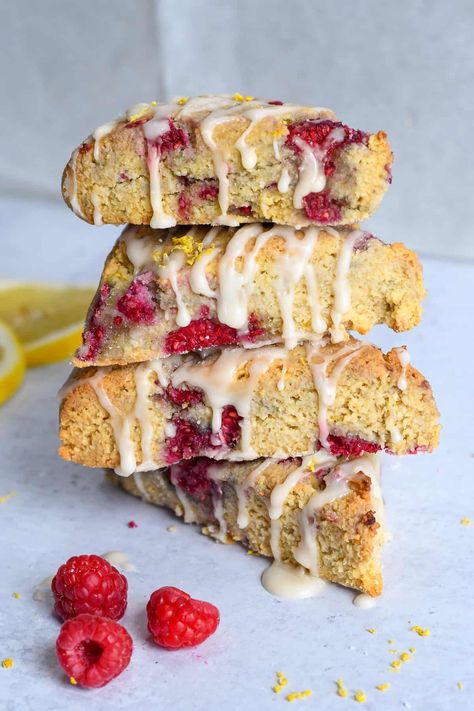 Raspberry Lemon Scones (Paleo Gluten Free) | Eat Well Enjoy Life Almond Flour Raspberry Scones, Gluten Free Raspberry Scones, Raspberry Lemon Scones, Almond Flour Scones, Gluten Free Protein Muffins, Paleo Scones, Healthy Scones, Mini Scones, Raspberry Scones