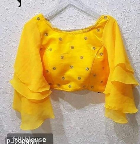 Yellow Blouse Designs, Designer Sari, Sari Design, New Saree Blouse Designs, Frill Blouse, Salwar Kamiz, Indian Blouse, Party Kleidung, Sari Blouse