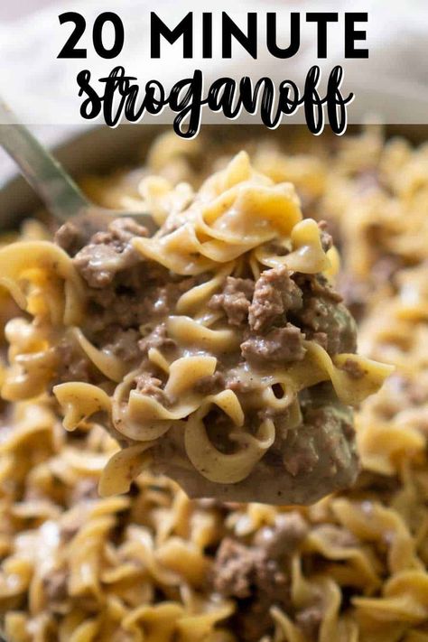 Ground beef stroganoff is an easy 20 minute, one pan meal made with cream of mushroom soup. It's a family favorite and perfect for busy weeknights! Beef Stroganoff Ground Beef, Stroganoff Ground Beef, Stroganoff Beef, Hamburger Stroganoff, Beef Stroganoff Crockpot, Beef Stroganoff Easy, Ground Beef Stroganoff, Beef Ground, Cream Of Mushroom Soup