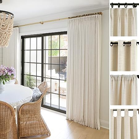 Amazon.com: TWOPAGES Liz Linen Curtain Linen Drapery Panel for Living Room Bedroom Patio Door (Custom) 1 Panel : Home & Kitchen Bedroom Patio Doors, Linen Drapery Panels, White Window Treatments, Black Out Curtains, Sliding Door Window Treatments, Curtains White, Linen Drapery, Bedroom Patio, Linen Curtain