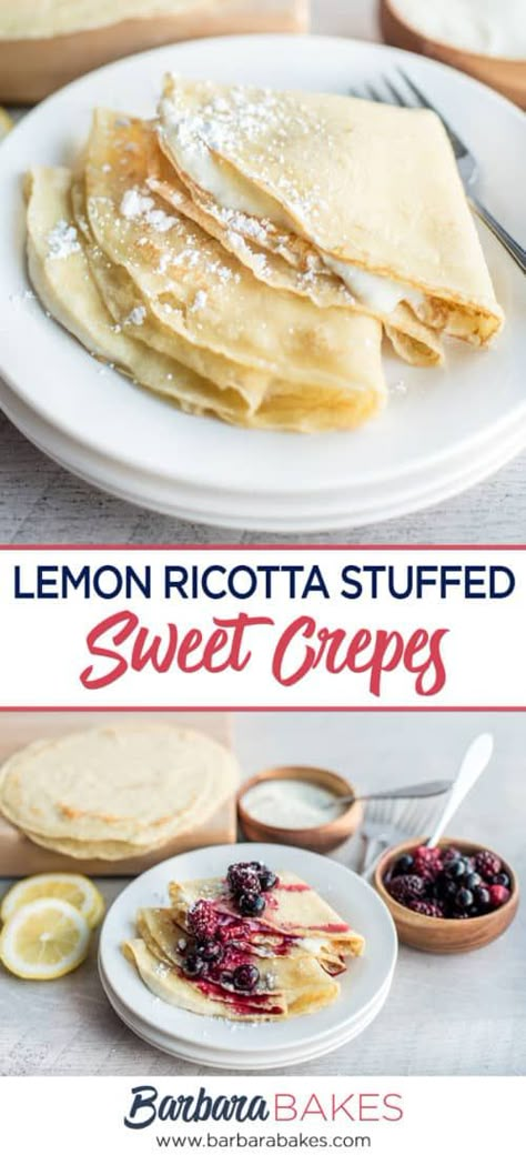 Crepe Recipe Filling, Ricotta Crepes, Breakfast Crepe, Lemon Crepes, Sweet Crepes Recipe, Crepes Party, Ricotta Filling, Crepes Filling, Crepes And Waffles