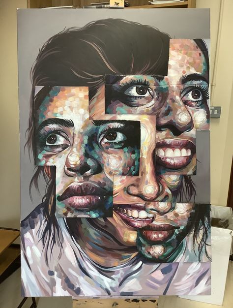 Layers Of Personality Art, Layers Of Emotion Art, Creative Portrait Ideas Art, As Level Art, Facial Distortion Art, Cool Installation Art, Gcse Art Facial Features Page, Fragments Artist Research, Gcse Art Portraiture Final Piece