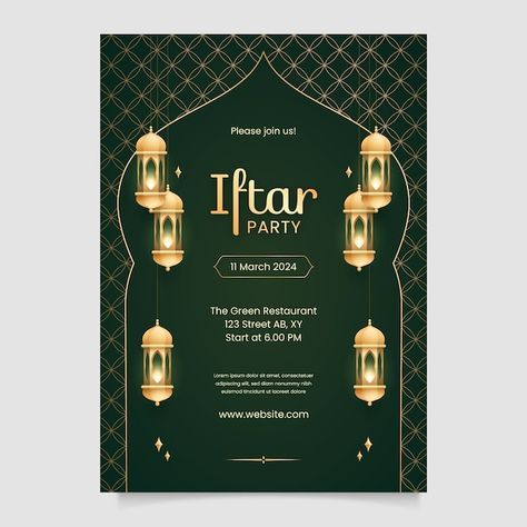 Restaurant Invitation, Iftar Party Invitation, Food Celebration, Greens Restaurant, Ramadan Celebration, Islamic Ramadan, Iftar Party, Vector Gradient, Event Food