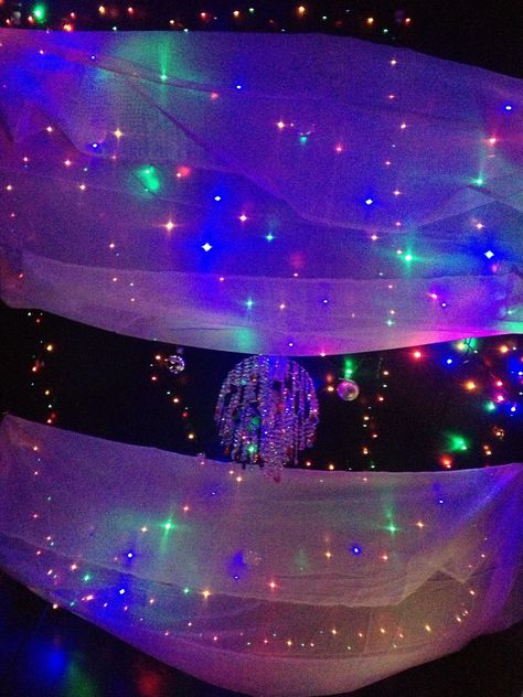 Xmas LED lights and curtains with shanderlier on ceiling Home Sensory Room, Snoezelen Room, Sensory Bedroom, Tactile Activities, Sensory Therapy, Sensory Lights, Sensory Rooms, Room On A Budget, Sensory Tools