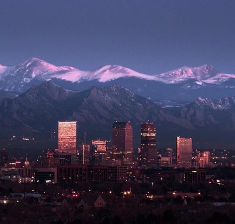 It’s morning before the Mile High city rises in the Rocky Mountains. Such a beautiful city, skyline, & view of the snow caped Rockies. Denver Mountains, Denver Skyline, California Zephyr, Colorado Denver, Mountain Background, Mile High City, Denver City, Denver Art Museum, Winter City