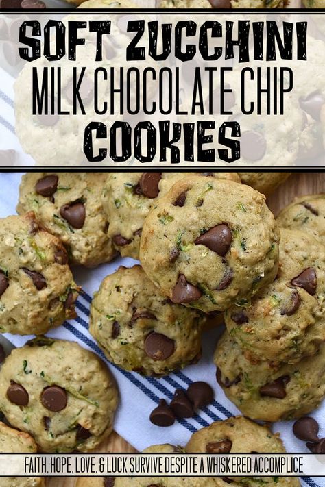 Soft Zucchini Milk Chocolate Chip Cookies - If you're looking for a delicious recipe to help you make the most of your summer zucchini harvest, this is the recipe for you. These soft, pillowy zucchini cookies made with milk chocolate chips couldn't be more perfect. The moist grated zucchini adds a delightful texture and flavor to these cookies. Whether you're looking for a sweet dessert to bring to a picnic, barbecue, or party or perhaps just a treat for yourself, these cookies are sure to be a hit. Zucchini Chocolate Chip Cookies, Zucchini Cookies, Milk Chocolate Chip Cookies, Chocolate Ice Cream Recipe, Grated Zucchini, Summer Zucchini, Chocolate Chip Cookies Ingredients, Chocolate Oatmeal Cookies, Chocolate Chunk Cookies