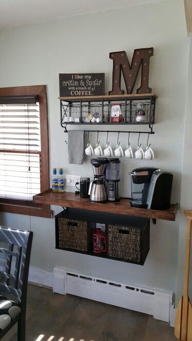 coffee bar ideas for small spaces#coffeebarideas #smallspaces Home Bar Essentials, Diy Coffee Station, Coin Café, Coffee Bar Station, Coffee Bar Ideas, Diy Coffee Bar, Coffee Bar Design, Home Coffee Stations, Coffee Bars In Kitchen