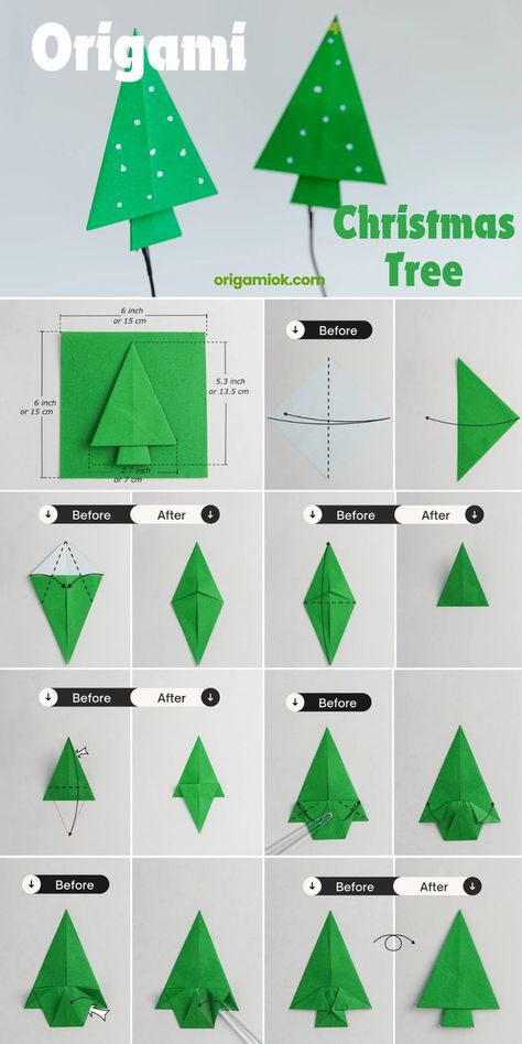 If you are looking for Christmas tree to decorate your room for the festival, this simple and quick version is the best for you, and won’t take too much time. Instead of spending money to buy decorations, why not choose to fold some of these little cute trees, it would be a highlight on your dinner table. Christmas Origami Step By Step, Simple Christmas Origami, Origami Christmas Tree Tutorial, Xmas Origami Easy, Origami Trees Christmas, Origami Easy Christmas, Christmas Origami For Kids, Christmas Origami Easy, Xmas Origami