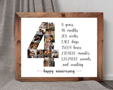 4th Year Anniversary Collage, 4th Anniversary Gift, 4 Year Collage, Number Collage, Couple Gifts, Gifts for Her, Gifts for Boyfriend by PresaPrints on Etsy 4 Year Complete Relationship Anniversary, 4year Anniversary Gift For Him, 4 Year Anniversary Gift Ideas For Him, Number Collage, Anniversary Collage, 4th Year Anniversary Gifts, 4th Anniversary Gifts, 4 Year Anniversary, 4th Anniversary