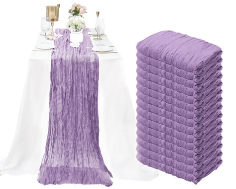 PRICES MAY VARY. Cheesecloth 【Quantity and Size】You will receive 15 pieces long Lavender cheesecloth table runner, enough quantity which will meet your wedding banquets and daily use or replace. The size of these rustic cheesecloth table runner is approx.35" wide and 10 feet length, which is large enough to cover a rectangle table or round tables which can accommodate 8 to 10 people. 10Ft is a ideal length for your party table decorations. The cheese gauze table runners can also be spliced toget Wedding Long Table Decorations Elegant, Lavender Table Runner Wedding, Purple And Lavender Centerpieces, Purple Runner Wedding Table, Purple Table Decorations Wedding, Lavender Table Runner, Purple Anniversary Decorations, Gold And Lavender Party Decorations, Purple Party Decorations Birthday