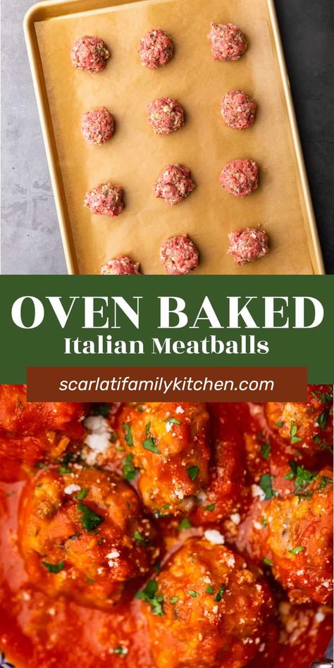 Get ready for Sunday dinner with my super juicy Oven Baked Italian Meatballs! These homemade meatballs are made with both ground beef and pork and perfect for spaghetti, subs and more! Sausage Meatballs For Spaghetti, Sunday Italian Dinner Ideas, Spaghetti Subs, Meatballs For Spaghetti, Best Italian Meatball Recipe, Easy Italian Meatballs, Baked Italian Meatballs, Homemade Italian Meatballs, Ground Beef Meatballs