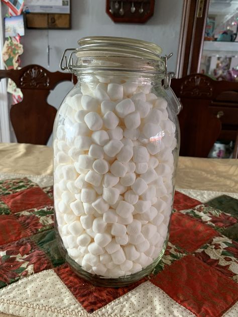 Old mason jar filled with Marshmallows for counting game at Barn themed shower Guess How Many Marshmallows In The Jar, Marshmallow Games, Marshmallow Bag, Baby Shower Game Gifts, Jar Games, Jar Fillers, Christmas Trivia, Christmas Baby Shower, Airtight Containers