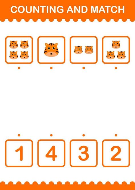 Counting and match Tiger face. Worksheet for kids Kids Worksheet, Animal Worksheets, Worksheet For Kids, Tiger Face, Worksheets For Kids, Animals For Kids, Animals Wild, For Kids, Clip Art