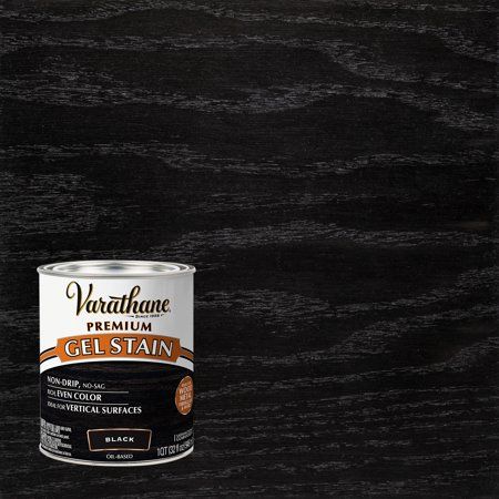 Black, Varathane Premium Gel Wood Stain-358176, Quart: Provides rich, even color quality and exceptional wood grain highlighting. The innovative formula offers exceptional coverage and requires only one coat of stain to achieve maximum color. The fast dry and recoat time allows projects to be completed quicker. These stains are recommended for all interior wood projects such as furniture, cabinets, doors and trim, floors and paneling. Dries to the touch in 1 hour, recoat in 2 hours and top coat Black Wood Paint, Black Stained Cabinets Kitchen, Black Gel Stain Over Honey Oak, Black Gel Stain Cabinets, Black Stain Cabinets, Black Wood Kitchen Cabinets, Grey Gel Stain Over Oak Cabinets, Black Stained Kitchen Cabinets, Wood Gel Stain