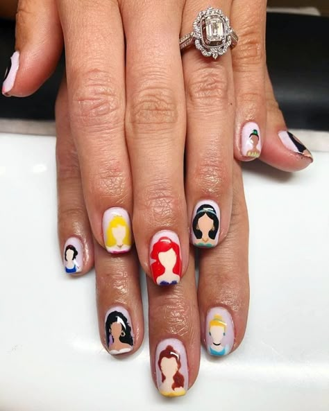 Different Disney Character Nails, Mickey And Friends Nails, Disney Food Nails, Disney Nails Characters, Disney Characters Nail Art, Princess Disney Nails, Princess Nails Disney, Disney Nails Princess, Disney Nail Designs Princesses