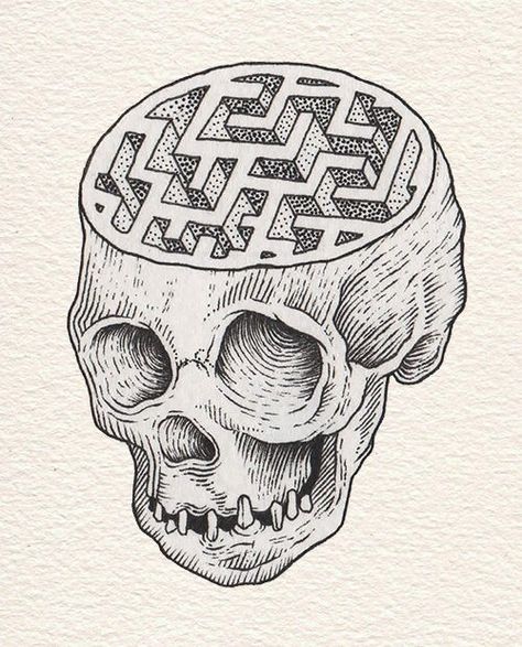 skull maze drawing Maze Drawing, Brain Tattoo, Visuell Identitet, Arte Occulta, Skull Drawing, Tattoo Design Drawings, Skull Art, A Drawing, Art Drawings Sketches