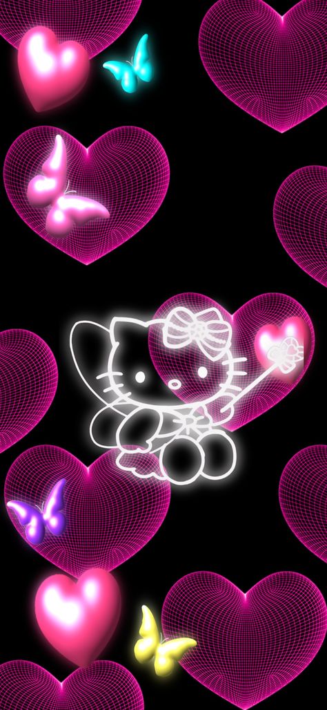 Goth Heart Wallpaper, Hello Kitty Butterfly Wallpaper, Hello Kitty Neon Wallpaper, Hello Kitty Heart Wallpaper, Y2k Baddie Wallpaper, Hello Kitty Lockscreen, Hello Kitty Lock Screen, Y2k Hello Kitty Wallpaper, Bape Wallpaper Iphone