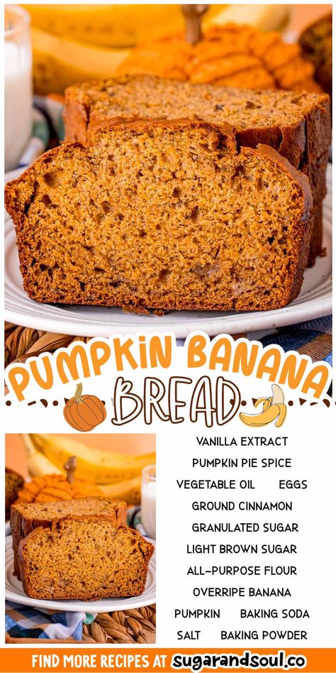 Banana Bread Recipes Easy, Easy Banana Bread Recipes, Pumpkin Spice Banana Bread, Pumpkin Banana Bread Recipe, Bread Recipes Easy, Pumpkin Bread Recipe Healthy, Canned Pumpkin Recipes, Ripe Banana Recipe, Bread Banana