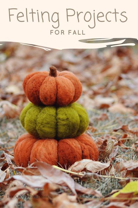 Insanely Easy and Clever Felting Projects for Fall! Pumpkin Felt, Pumpkin Sculpture, Felting Needles, Needle Felting Supplies, Needle Felting Diy, Felt Pumpkins, Felt Crafts Patterns, Needle Felted Christmas, Wool Needle Felting