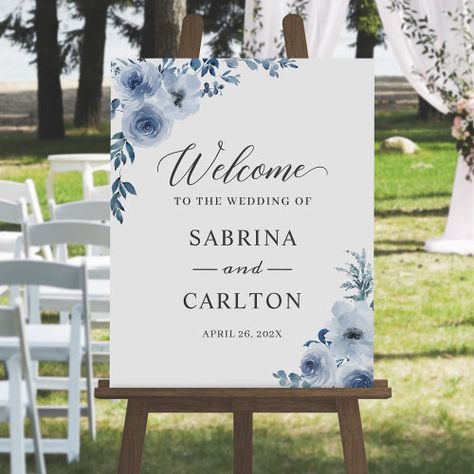 $26.80 | Bohemian Dusty Blue Floral Wedding Sign #wedding sign, wedding, welcome, elegant, watercolor, flowers, dusty blue, bohemian, boho, calligraphy Boho Calligraphy, Christmas Wedding Themes, Floral Wedding Sign, Blue Wedding Decorations, Blue Floral Wedding, Wedding Poster, Wedding Signs Diy, Blue Wedding Flowers, Wedding Posters