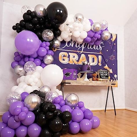 Purple And Black Balloons, Black And Silver Balloons, Black And White Balloons, Silver Party Decorations, Silver Balloons, Blowing Up Balloons, Pastel Balloons, Silver Balloon, Purple Balloons