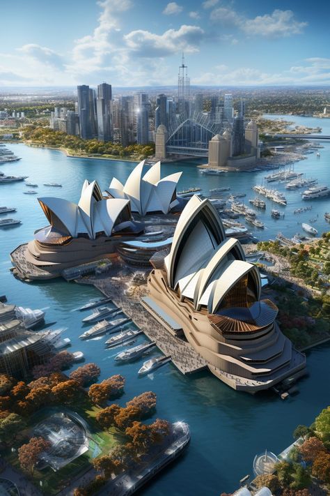 Futuristic Sydney Opera House Azerbaijan Travel, Sydney Photography, Becky Wwe, Australia Trip, San Myshuno, Future Buildings, Playground Design, Disney Magic Kingdom, Smart City