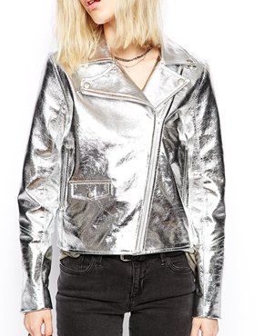 Enlarge Religion Metallic Biker Leather Jacket With High Shine American Street Fashion, Faux Leather Motorcycle Jacket, Silver Jacket, Biker Leather Jacket, Streetwear Shorts, Biker Leather, Faux Leather Jackets, Latest Fashion Clothes, Biker Jacket