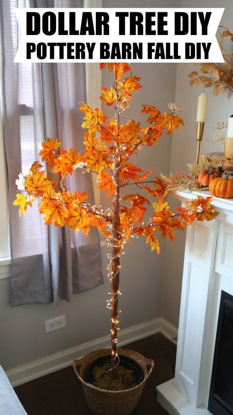 Bethany (Bargain Bethany) | Dollar Tree Jumbo Ornament DIY! I knew when I made my jumbo candy using @dollartree bowls last year, this year I would try for ornaments! I… | Instagram Diy Faux Fall Tree, Fall Decor Diy Dollar Tree, Diy Fall Tree, Bargain Bethany, Fall Dollar Tree Diy Decor, Pottery Barn Fall, Dollar Store Fall Decor, Maple Leaf Tree, Fall Lanterns