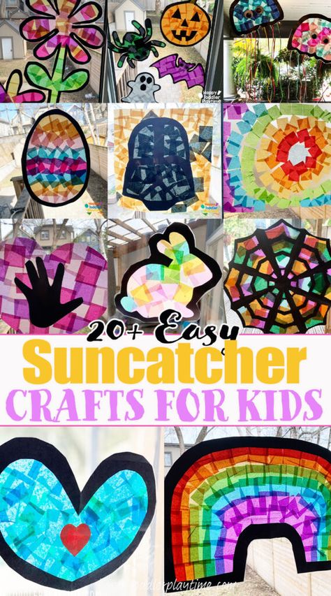 Toddler Suncatcher Craft, Kid Suncatcher Craft, Sun Catcher Templates Free Printable, Easy Diy Suncatchers, Rainbow Suncatcher Craft, Preschool Suncatcher Craft, Sun Catcher Crafts For Kids, Easy Suncatcher Craft For Kids, How To Make A Sun Catcher