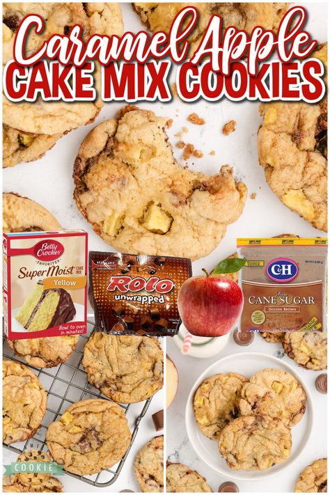 Caramel Apple Cake Mix Cookies, Apple Pie Cake Mix Cookies, Apple Cake Mix Cookies, Apple Cake Cookies, Easy Fall Cake Mix Cookies, Thanksgiving Cake Mix Cookies, Thanksgiving Cookie Tray Ideas, Salted Caramel Apple Cookies, Carmel Apple Cookie Recipes