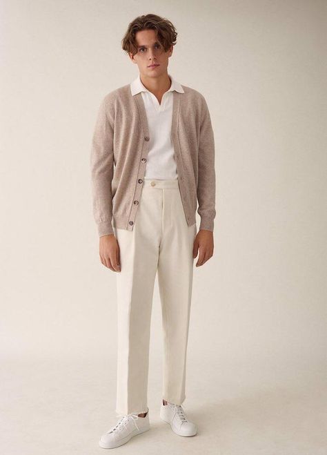 Beige Cardigan Outfit, Mens Cardigan Outfit, Saman Amel, Mens Fashion Cardigan, Look Zara, White Chinos, Cardigan Outfit, Beige Outfit, Cardigan Outfits