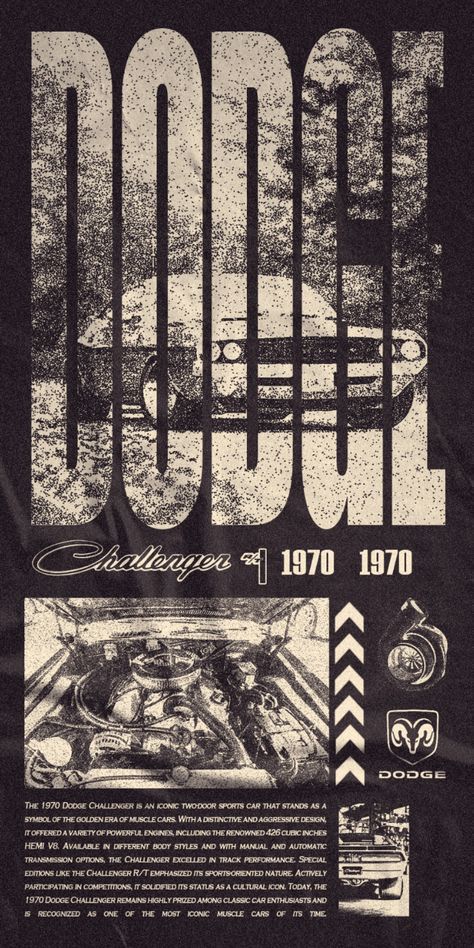 Brutalist Graphic Design, Brutalism Graphic Design, Dodge Challenger 1970, Mises En Page Design Graphique, 1970 Dodge Challenger, Brutalist Design, Graphics Design Ideas, Best Winter Outfits, Vintage Poster Design