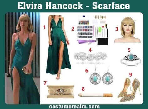 Dress Like Elvira Hancock From Scarface, Elvira Hancock Costume, Halloween Costume, Cosplay, Outfits, Clothes, Fashion Guide Elvira Hancock Dress, Elvira Hancock Costume, Scarface Elvira, Black Couple Costumes, Scarface Costume, Cute Couple Costumes For Halloween, Elvira Costume, Elvira Dress, Elvira Hancock